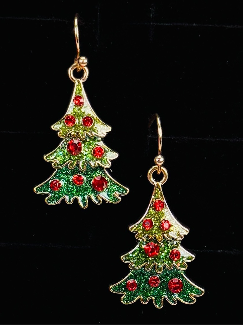 Festive Christmas Tree Pierced Earrings with Red and Green Accents